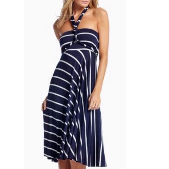 Elan 8 Way Convertible Multi Way Striped Jersey Dress Swim Coverup Blue White M - Picture 2 of 14